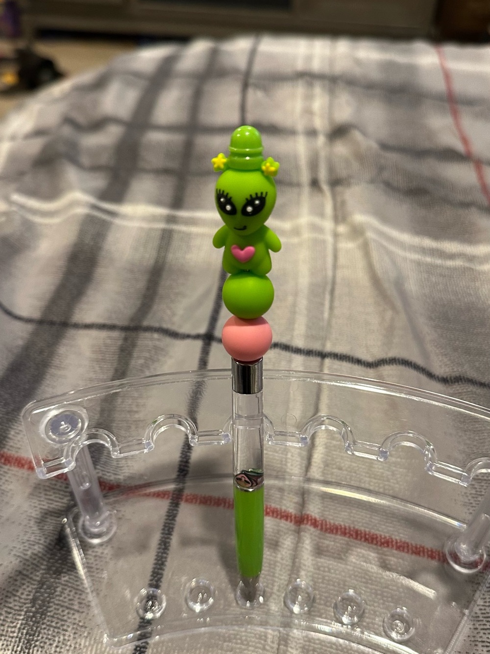 Green Alien Topper Ballpoint Pen - Cute Pink Accent